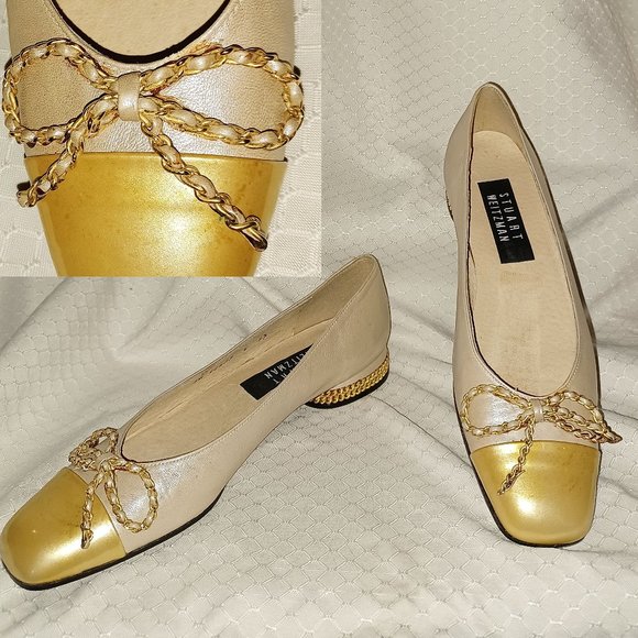 Stuart Weitzman Shoes - New WEITZMAN Ballet Flats GOLD PATENT 6SS wBow